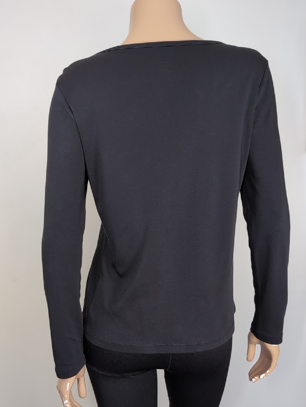 LL Bean Womens Supima Cotton Tee Long Sleeve Boat Neck Tshirt Black Size Medium - Picture 7 of 10